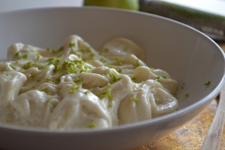A photo of a bowl of lime banana (n)icecream. Recipe by That Healthy Kitchen