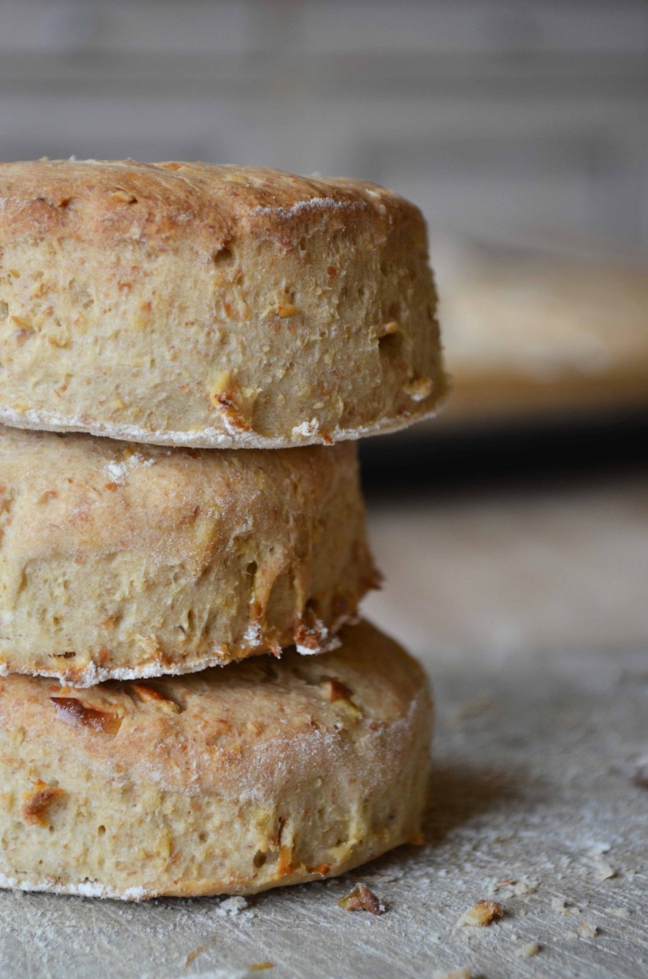 A stack of three apple scones. Photo and recipe by That Healthy Kitchen