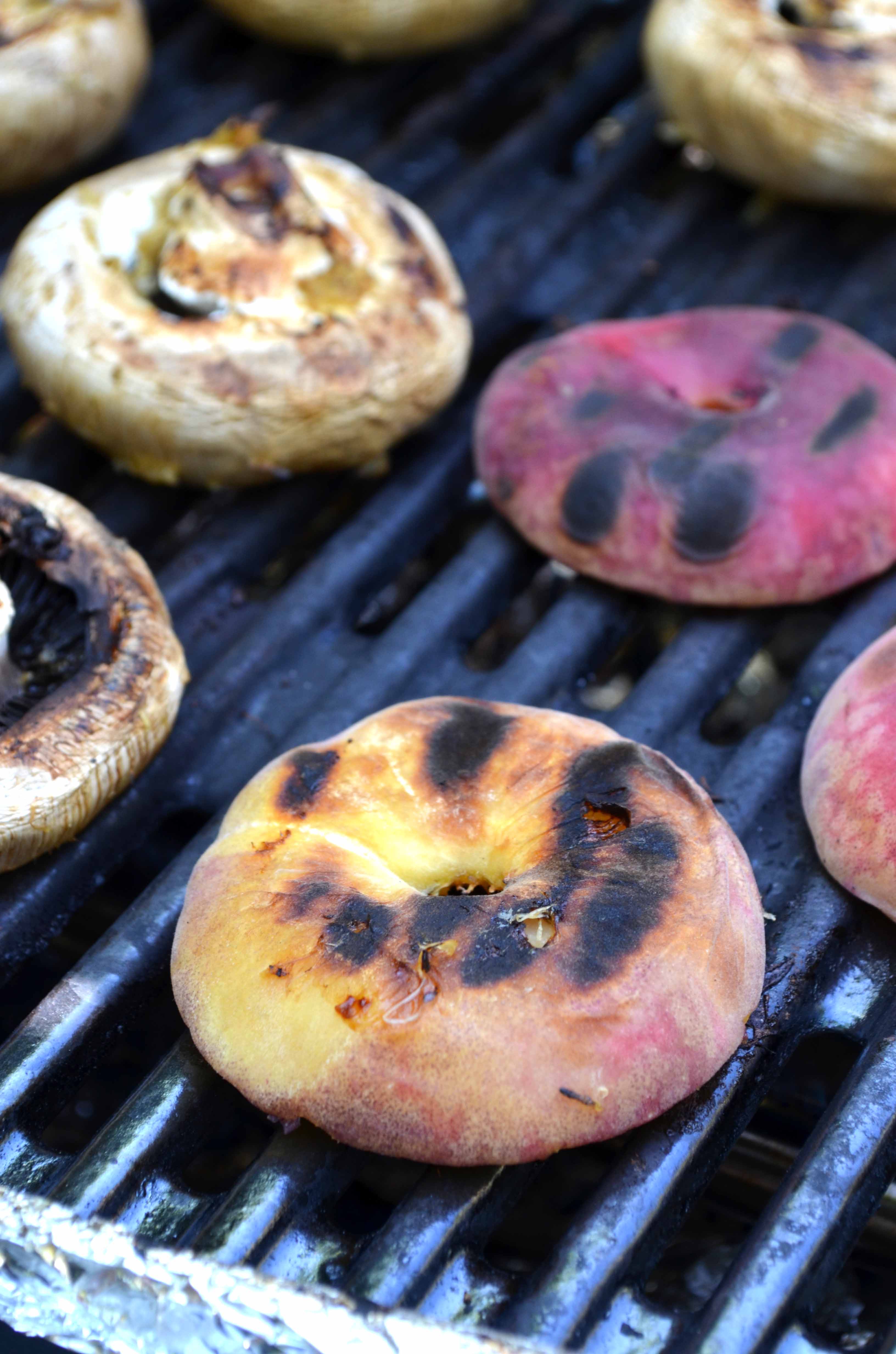 Grilled Wild Peach and Lime-Ginger Portobello Burgers