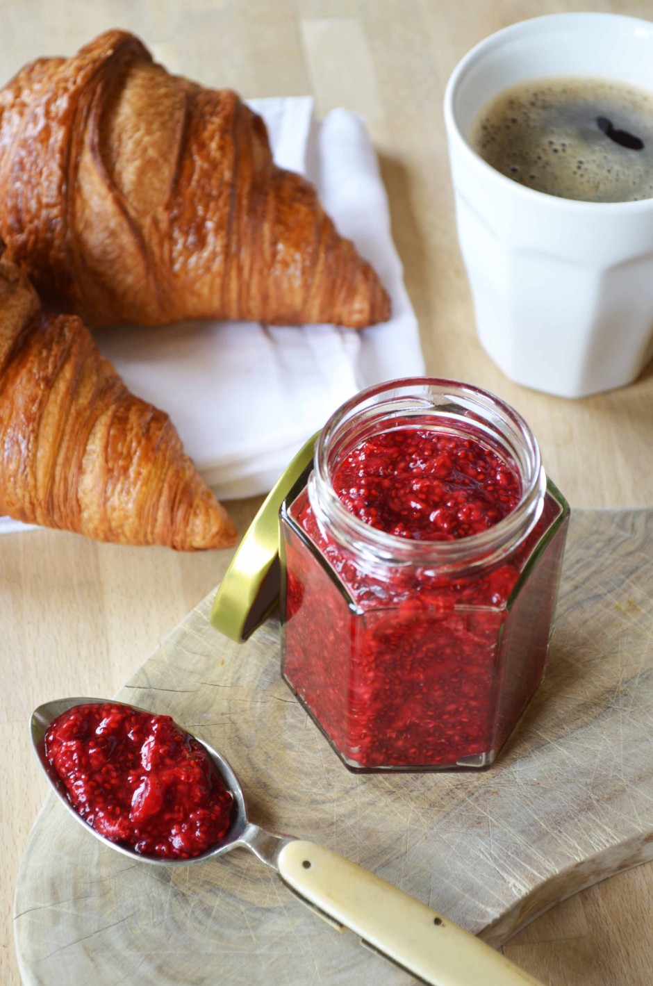 Two ingredient raspberry & chia jam. Recipe and photo by That Healthy Kitchen