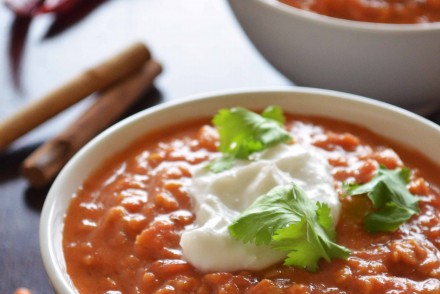 Recipe for creamy red lentil and coconut soup from That Healthy Kitchen