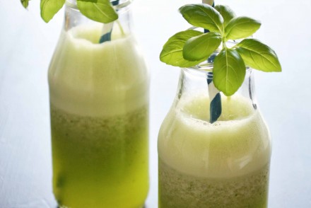 Recipe for whole food frosty basil lemonade via That Healthy Kitchen