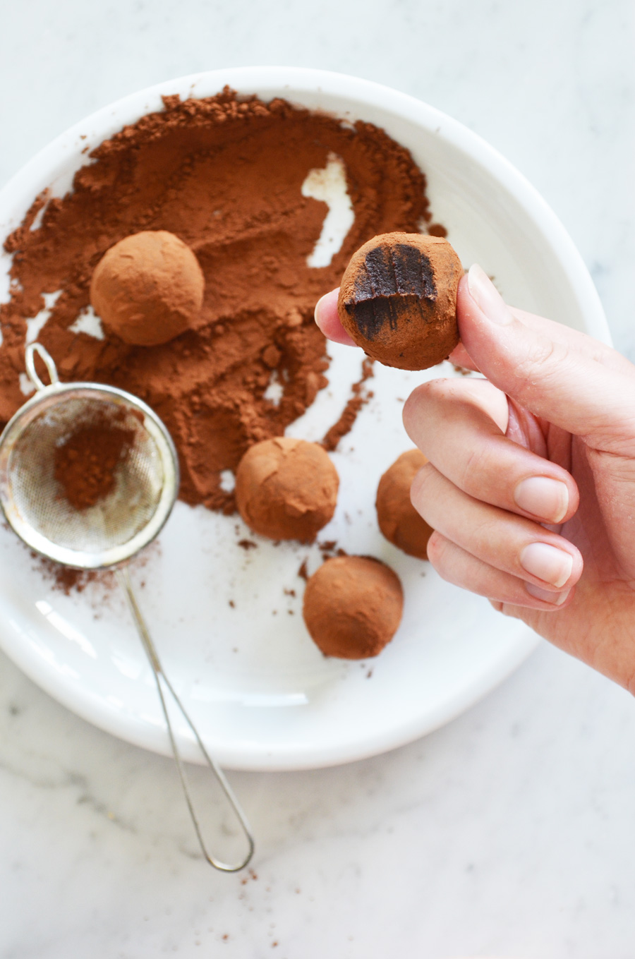 Whole food healthier 3 ingredient chocolate truffles by That Healthy Kitchen