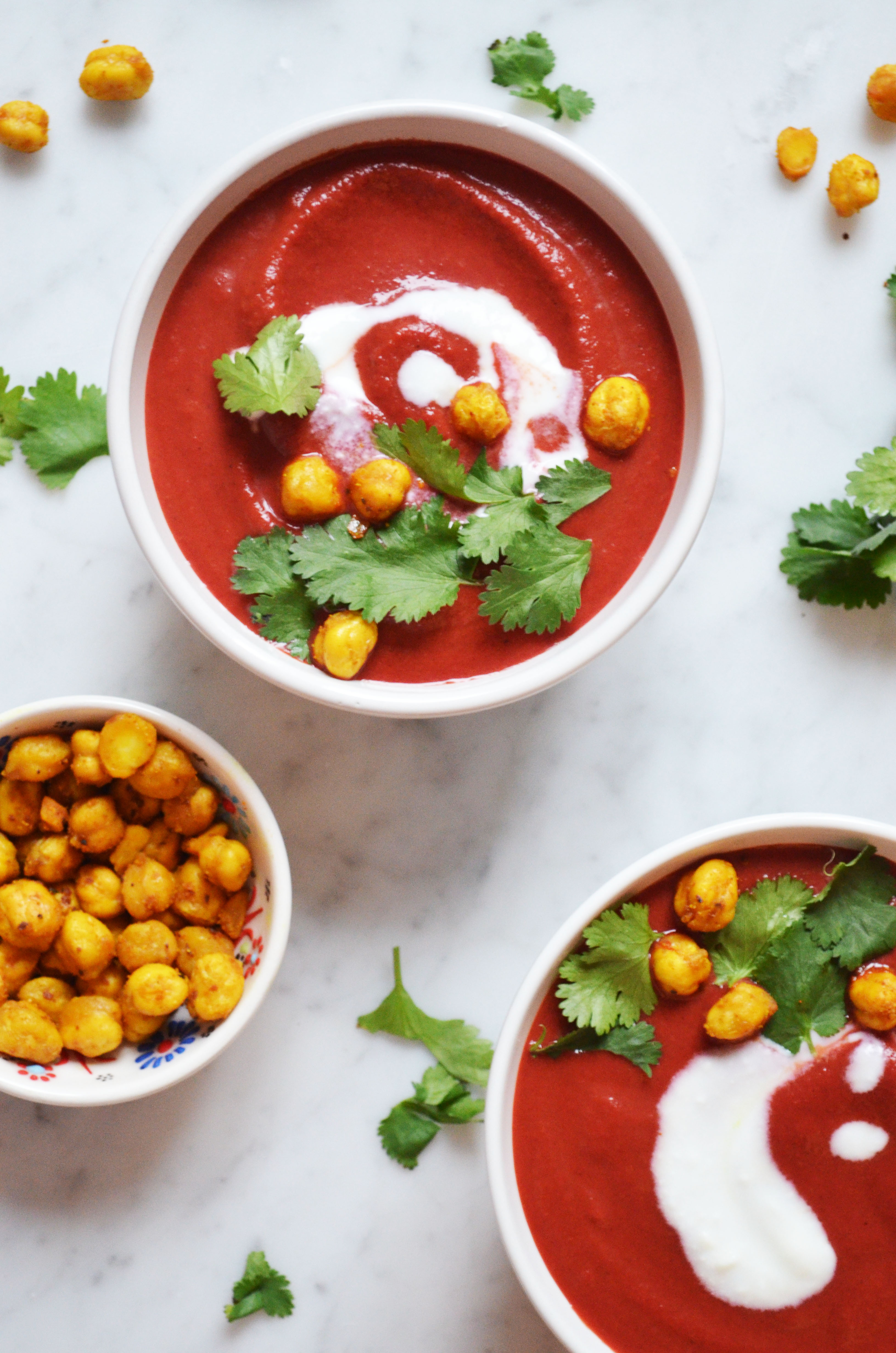 Recipe for curried beet soup with madras roasted chickpeas