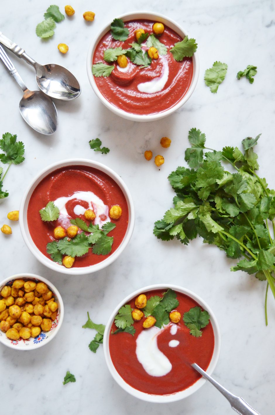 Recipe for curried beet soup with madras roasted chickpeas