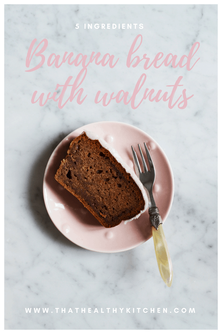 5 ingredient banana bread with walnuts. Recipe via That Healthy Kitchen
