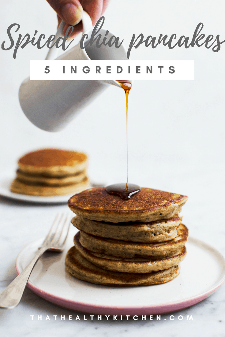 5 ingredient chia pancakes spiced with herbal tea! Recipe via That Healthy Kitchen