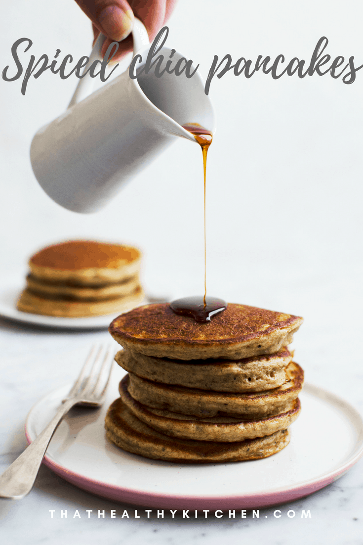 5 ingredient chia pancakes spiced with herbal tea! Recipe via That Healthy Kitchen